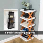 5 Layer Smart Portable Folding Shoe Multifactional Rack With Free 6 Pocket Foldable Hanging Bag 3 Layers