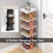 6 Layer Smart Portable Folding Shoe Multifactional Rack With Free 6 Pocket Foldable Hanging Bag 3 Layers