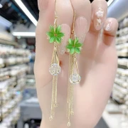 Exquisite green opal flower pendant earrings